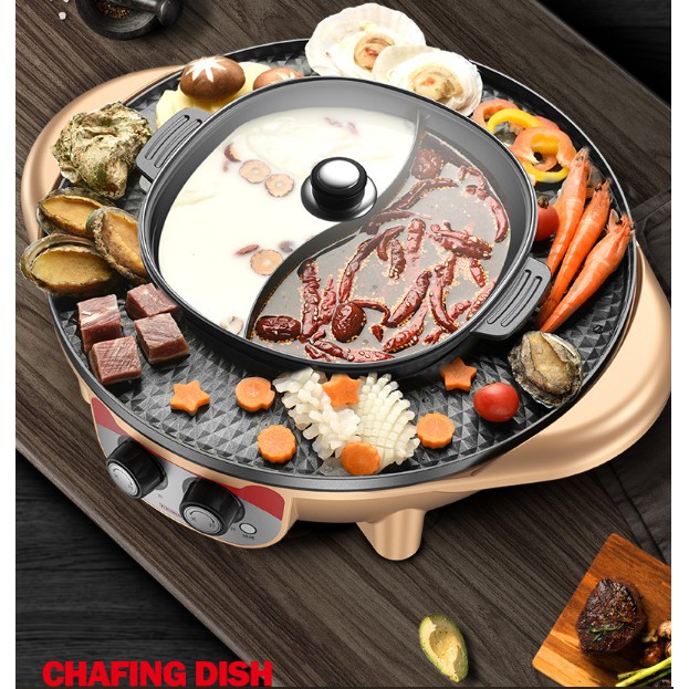 Lẩu điện đa năng Hàn Quốc - Lẩu nướng điện Maifan đá shabu nướng - nồi chảo nướng điện