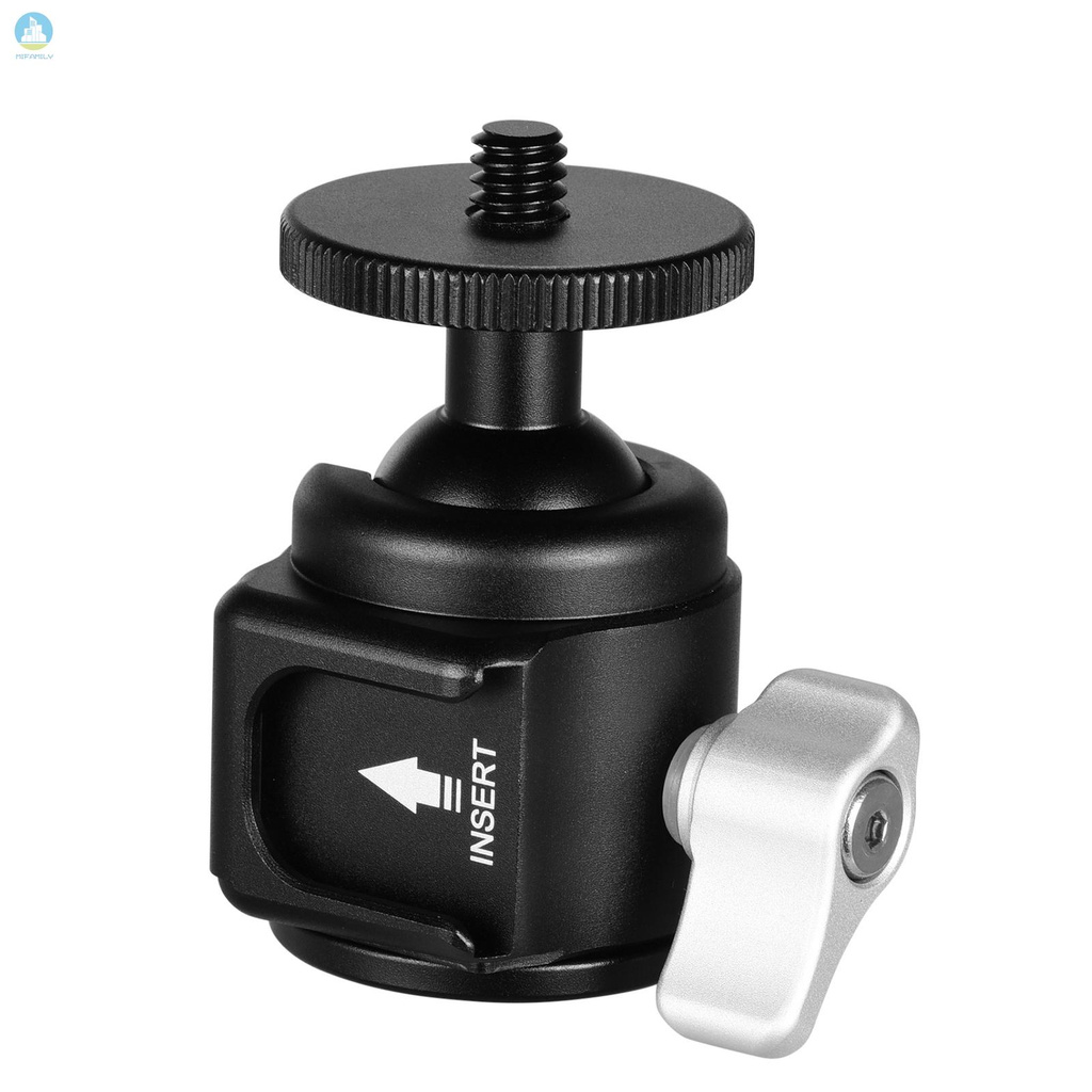 MI   Mini Aluminum Alloy Ball Head Camera Tripod Head CNC Technology 5KG Payload with Cold Shoe Mount Universal 1/4inch Screw Thread for DSLR SLR Tripod Mounting