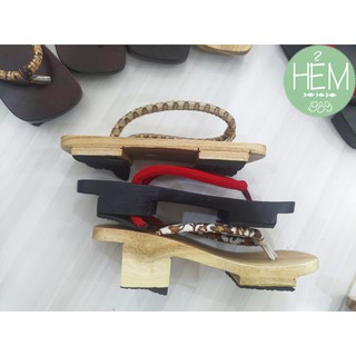 Guốc Nhật/ Geta 2 phân, 4 phân đế đen quai nhung đen/da đen