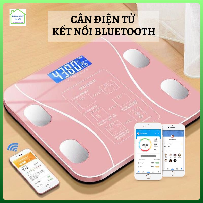 Cân Điện Tử Sức Khỏe Bluetooth, Hình Heo Con Màu Hồng Cực Xinh - Dây sạc điện USB Tặng kèm thước dây