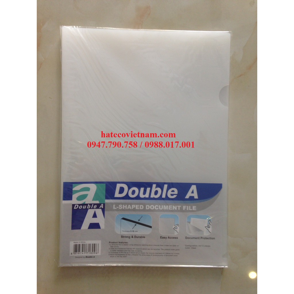 FILE HỞ 2 CẠNH DOUBLEA (KHỔ A) DÀY - BÌA 2 CẠNH (12 chiếc/ túi)