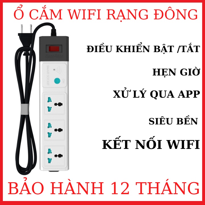 Ổ Cắm Điện Wifi Rạng Đông-Điểu Khiển Bật Tắt-Kết Nối Wifi-Bảo Hành 12 Tháng