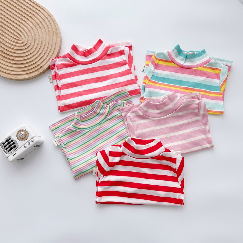 SET 4-5 ÁO KẺ CỔ 3 PHÂN 100% COTTON BORIP CHO BÉ