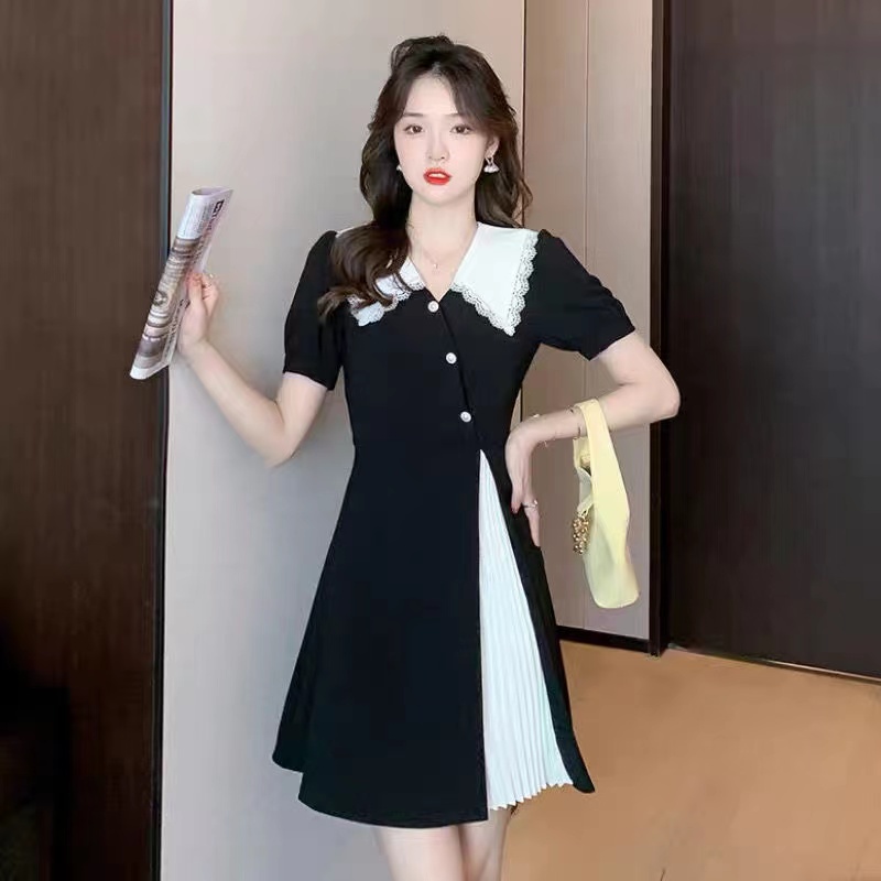 Đầm Đen Cổ polo Dáng Ôm Phong Cách Pháp Thời Trang Mùa Hè Cho Nữ