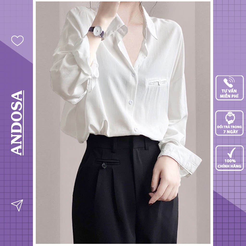 Áo sơ mi kiểu công sở nữ tay dài form rộng hàng Quảng Châu ANDOSA SM28