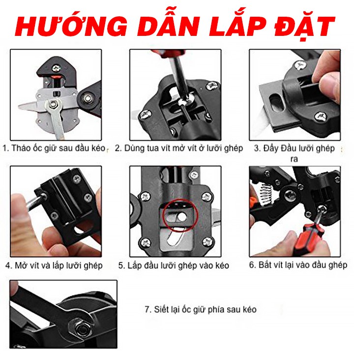 Kéo ghép cành đa năng chuyên dụng tặng 2 lưỡi cắt và trụ đỡ thay thế