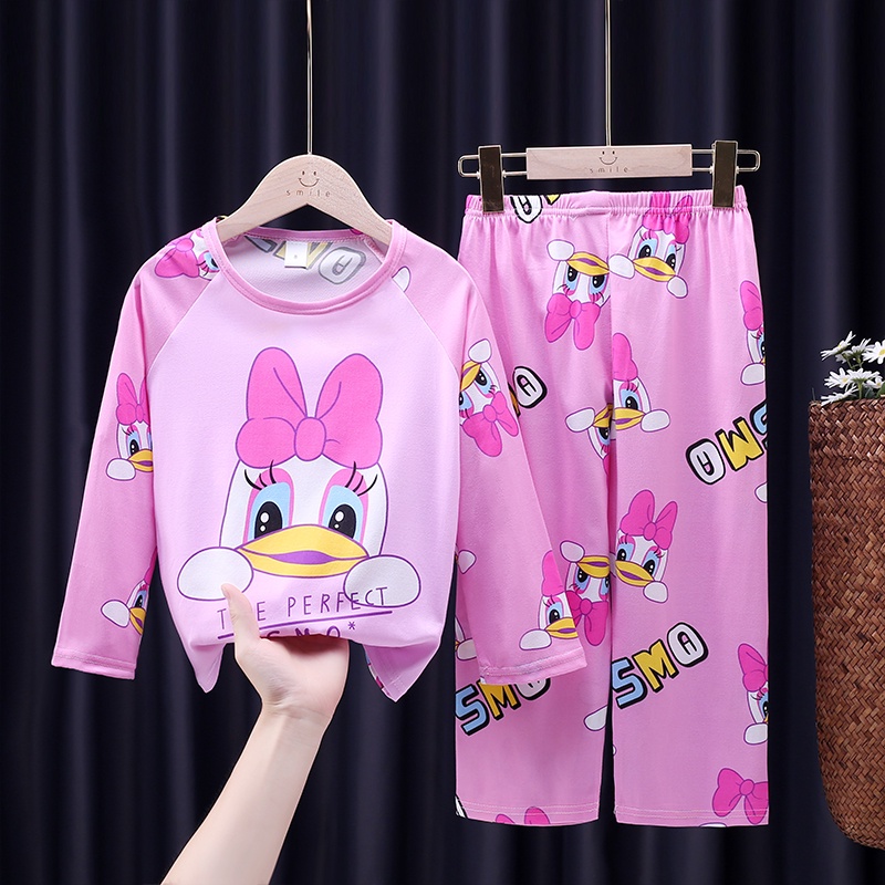 Bộ Đồ Ngủ Cotton Tay Dài In Họa Tiết Hoạt Hình Phong Cách Hàn Quốc Cho Bé