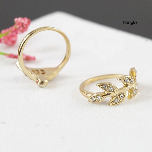 Bộ 3 Nhẫn Hợp Kim Hình Lá Đính Đá Xinh Xắn