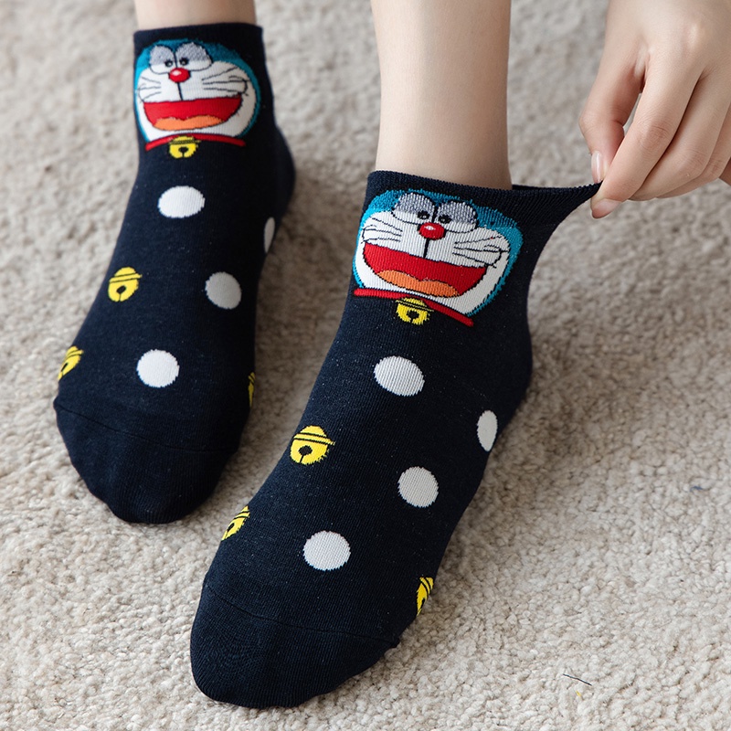 5 Pairs Doraemon Pattern Cartoon Adult Ankle Socks Ladies Japanese Anime Casual Women Short Socks Ready Stock