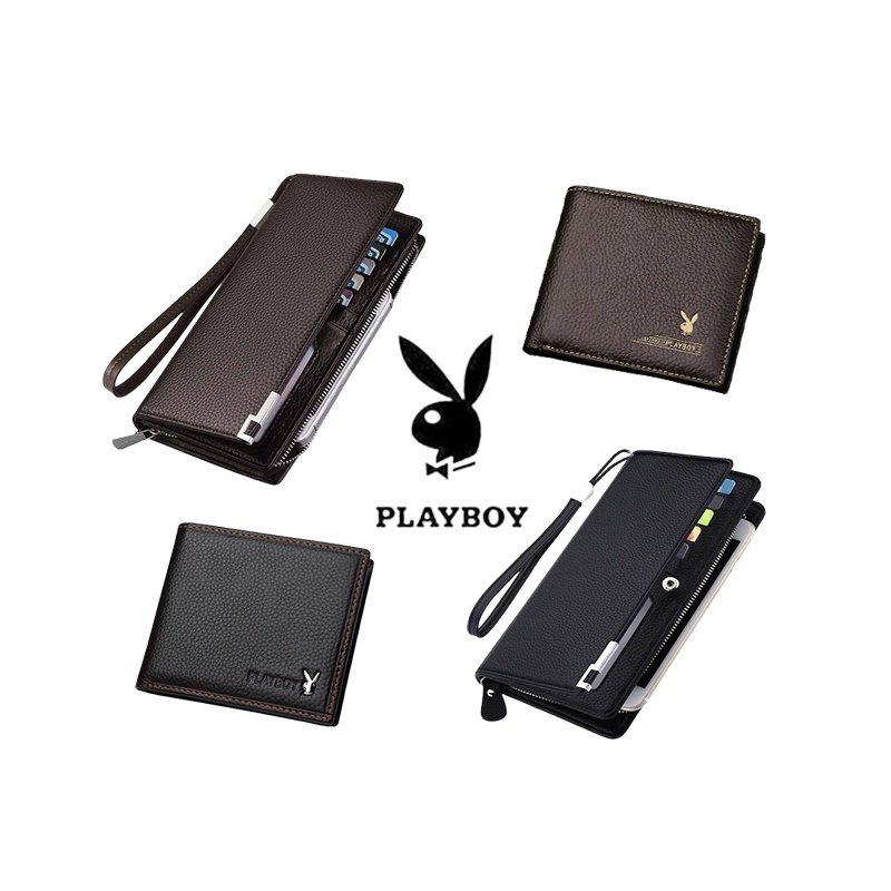Ví Da Bò Nam Thương Cao Cấp Playboy Cầm Tay Họa Tiết Vải Thiều Doanh Nhân Ví Đựng Thẻ Có Khóa Kéo Túi Đựng Điện Thoại