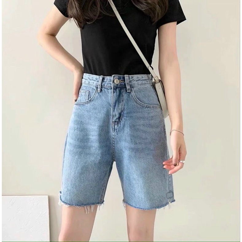 Quần Short Ngố Jean Nữ Trơn Và Rách Bigsize 40kg Đến 80kg Lưng Cao Ống Quần Xẻ Kiểu Hàng VNXK Ms5152