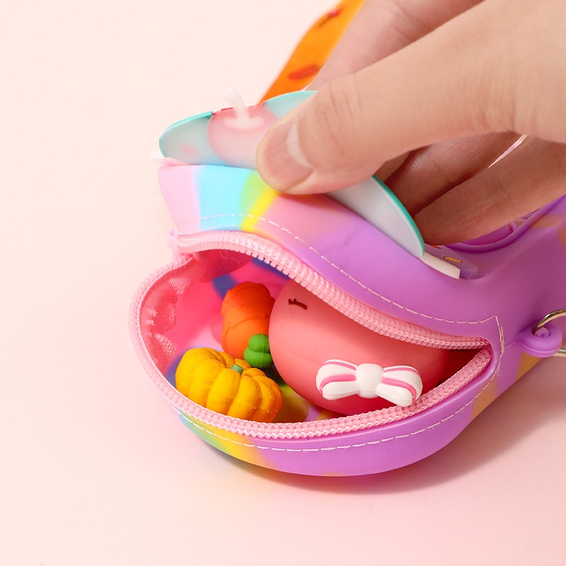 Pop it Fidget Túi đeo vai,Chất liệu silicone,thiết kế kem, Đồ chơi 2 trong 1 Push Bubble Silicone Đồ chơi, Quà sinh nhật cho trẻ em