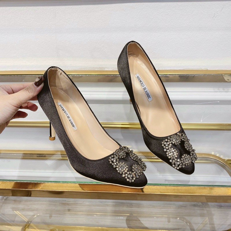 Giày cao gót manola lụa đá qccc 7p fullbox