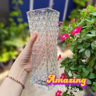 Bình hoa thủy tinh vuông eo cao 25cm