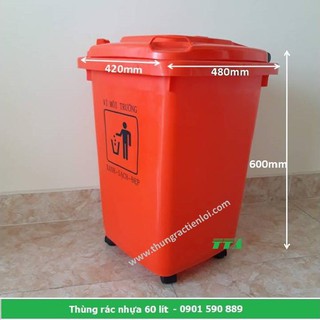 Thùng rác nhựa 60 lít màu cam đỏ