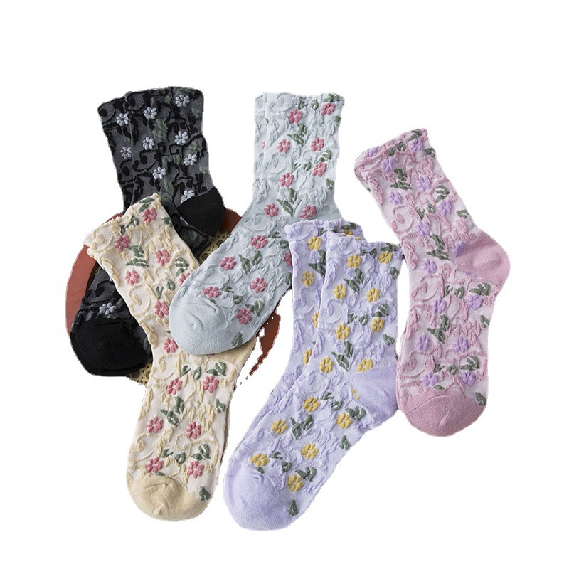 Vớ WAFNHA D243 ống cao vừa in hoa phong cách Hàn Quốc mới cho nữ