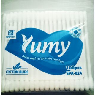 Gói 100 Tăm bông YUMY, ATEN 100% COTTON, tăm bông 2 đầu ngoáy tai