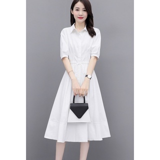 [JAN FASHION] Váy trắng tay lỡ thiết kế nhún eo lịch sự sang trọng, phù hợp môi trường công sở V128