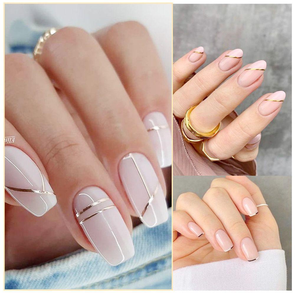 Miếng Dán Trang Trí Móng Tay 3D Tự Dính Họa Tiết Kẻ Sọc / Gợn Sóng Độc Đáo