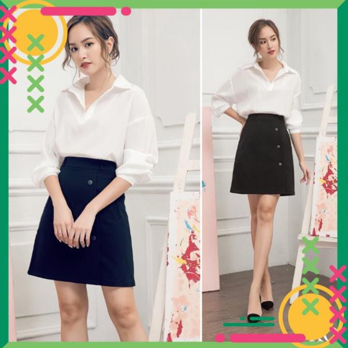 [Sale 50%]  [CAO CẤP] Chân váy xòe chữ A phối nút CV04 [HÀNG XUẤT NHẬT-HÀN QUỐC]  [Xuất Khẩu]