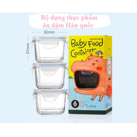 Bộ 3 hộp thủy tinh nắp vuông đựng đồ ăn dặm cho bé glasslock hàn quốc 210ml GL544