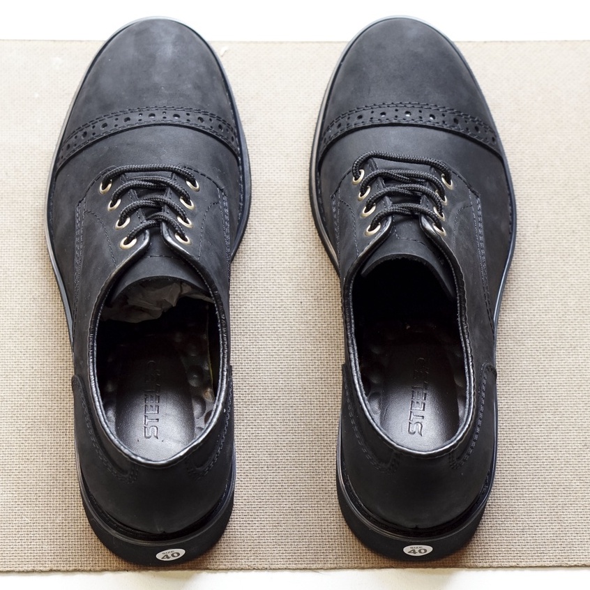 Giày nam derby cao cấp da bò công sở full đen có lót tăng chiều cao có khâu bảo hành 12 tháng