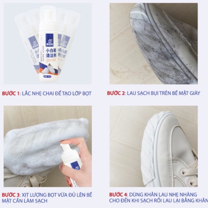 Chai Xịt Vệ Sinh Giày Cao Cấp 200ml - Bình Xịt Bọt Làm Sạch, Làm Trắng Giày Dép Siêu Tốc YUKIBLOOM