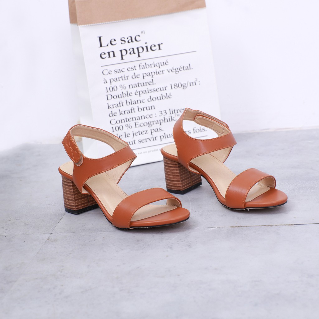Giày Sandal Cao Gót 5cm Quai Dán Đế Gỗ 5245