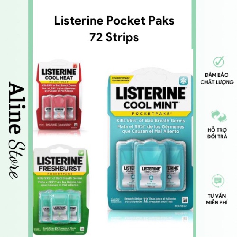 Miếng Ngậm Thơm Miệng Listerine Pocketpaks – Loại 3 vỉ X 24 Miếng