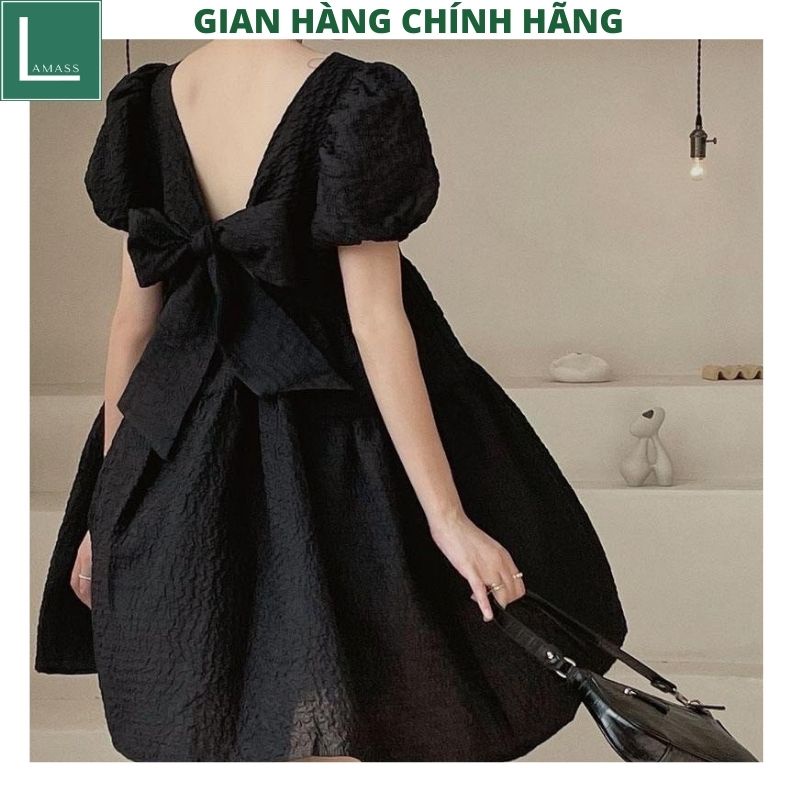 Đầm babydoll nữ công chúa nơ sau chất gấm sốp kiểu dáng hàn quốc ,tiều thư bánh bèo vintage ulzzang -LAMASS