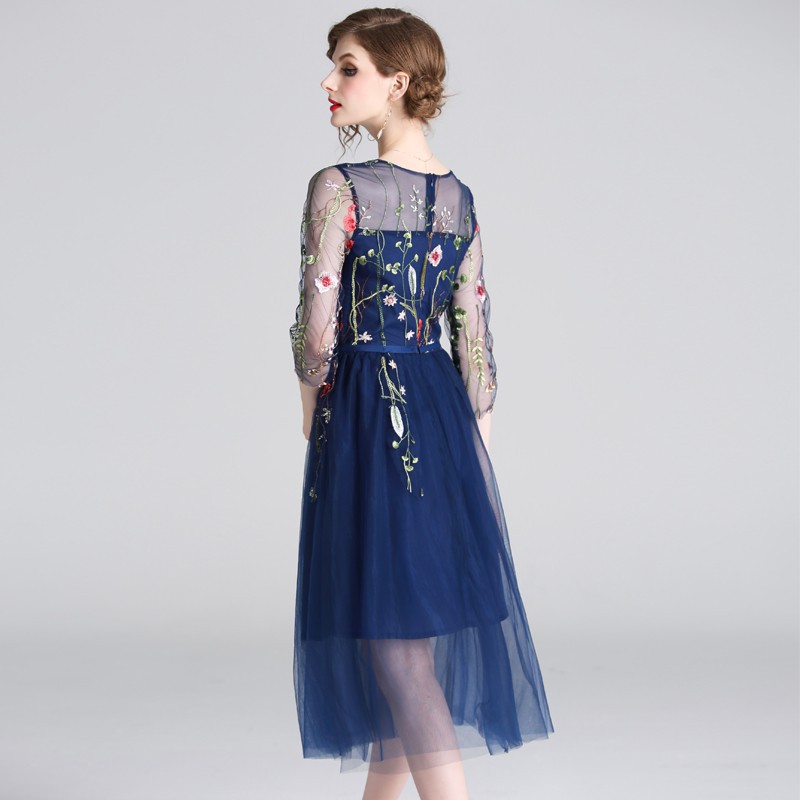 Real Shot Women's High Quality Embroidered Mesh Midi Party Dress | BigBuy360 - bigbuy360.vn