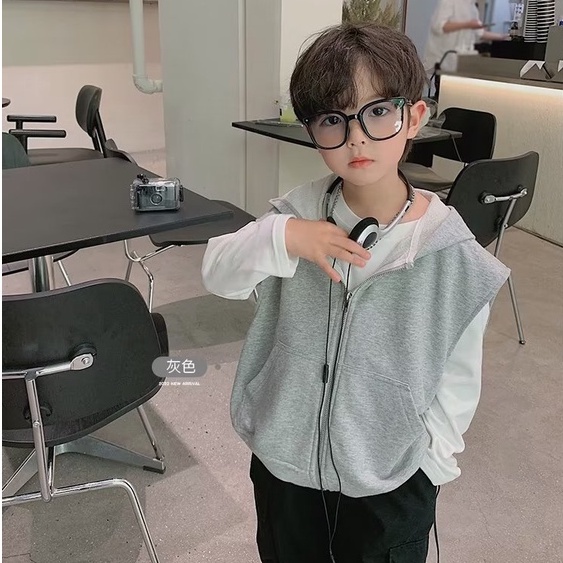 Áo hoodie không tay BXPB có khóa kéo phong cách Hàn Quốc thời trang năng động cho trẻ nhỏ 4-15 tuổi