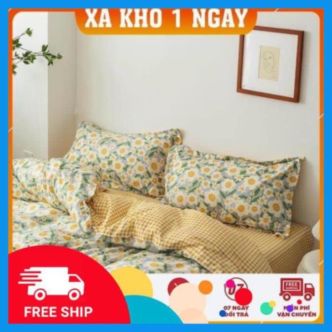 Chăn ga gối cotton poly nhập khẩu mẫu hoa 6 cánh bộ 4 món Chăn, ga , 2 vỏ gối