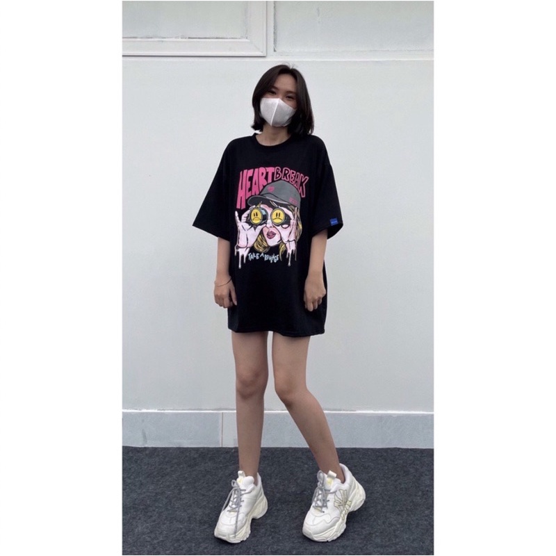 [ Full Box + Tag ] Áo thun phông Unisex chất Cotton 100% form rộng tay ngắn HEART BREAK