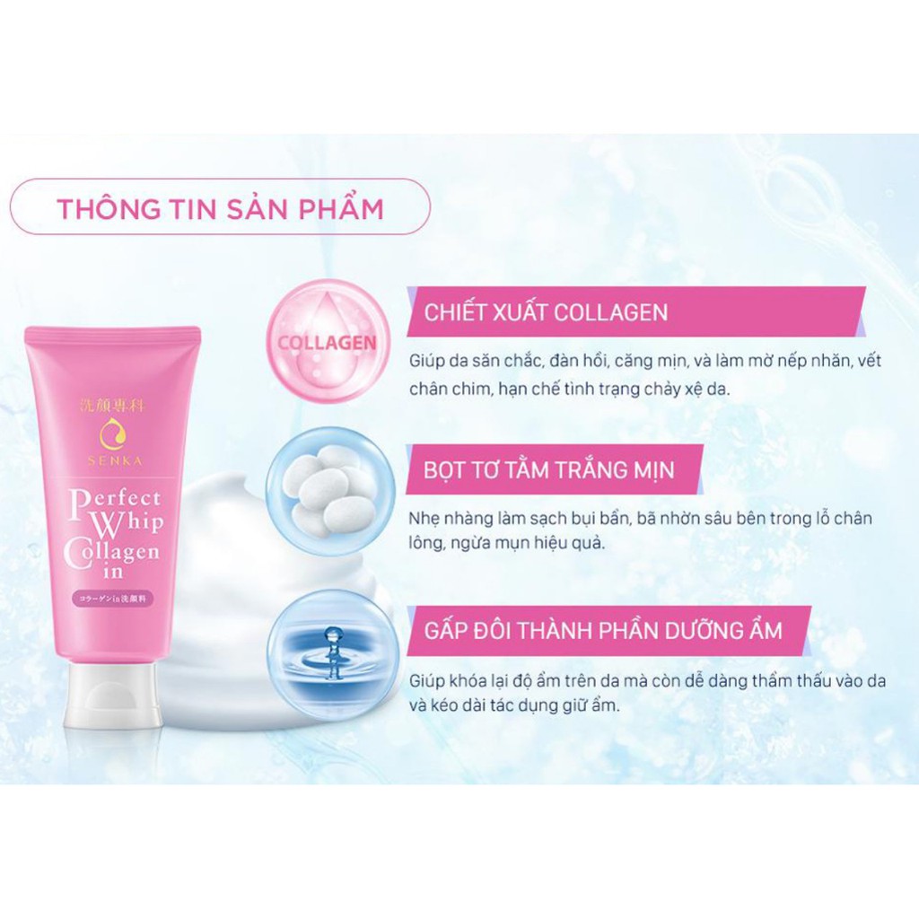 [ Chính Hãng 100% ] Sữa Rửa Mặt SenKa Perfect Whip Collagen Nội Địa Nhật ( Màu Hồng )