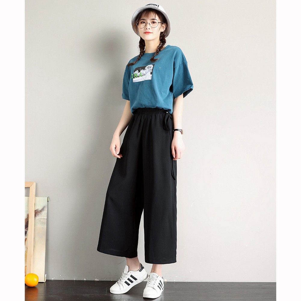 Quần ống rộng cạp chun cao eo thắt dây form rộng dáng lửng TTS | BigBuy360 - bigbuy360.vn