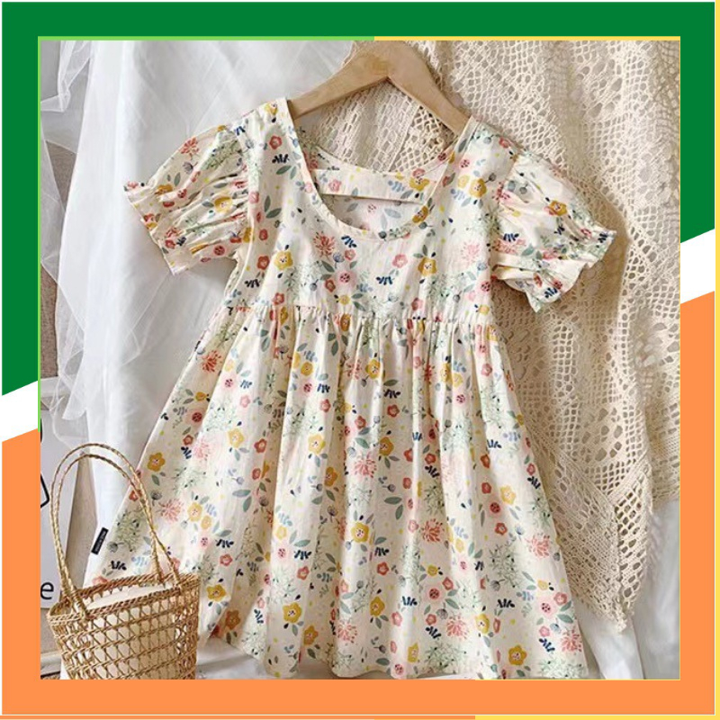 Váy trẻ em, váy cho bé đầm cho bé hai dây hoạ tiết chất liệu thô cotton thoáng mát, thấm hút mồ hôi cho bé gái từ 9-30kg