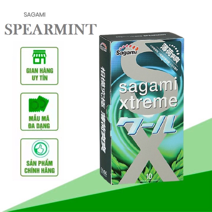 Bao cao su Siêu mỏng 10 chiếc Sagami Xtreme Spearmint - hương bạc hà