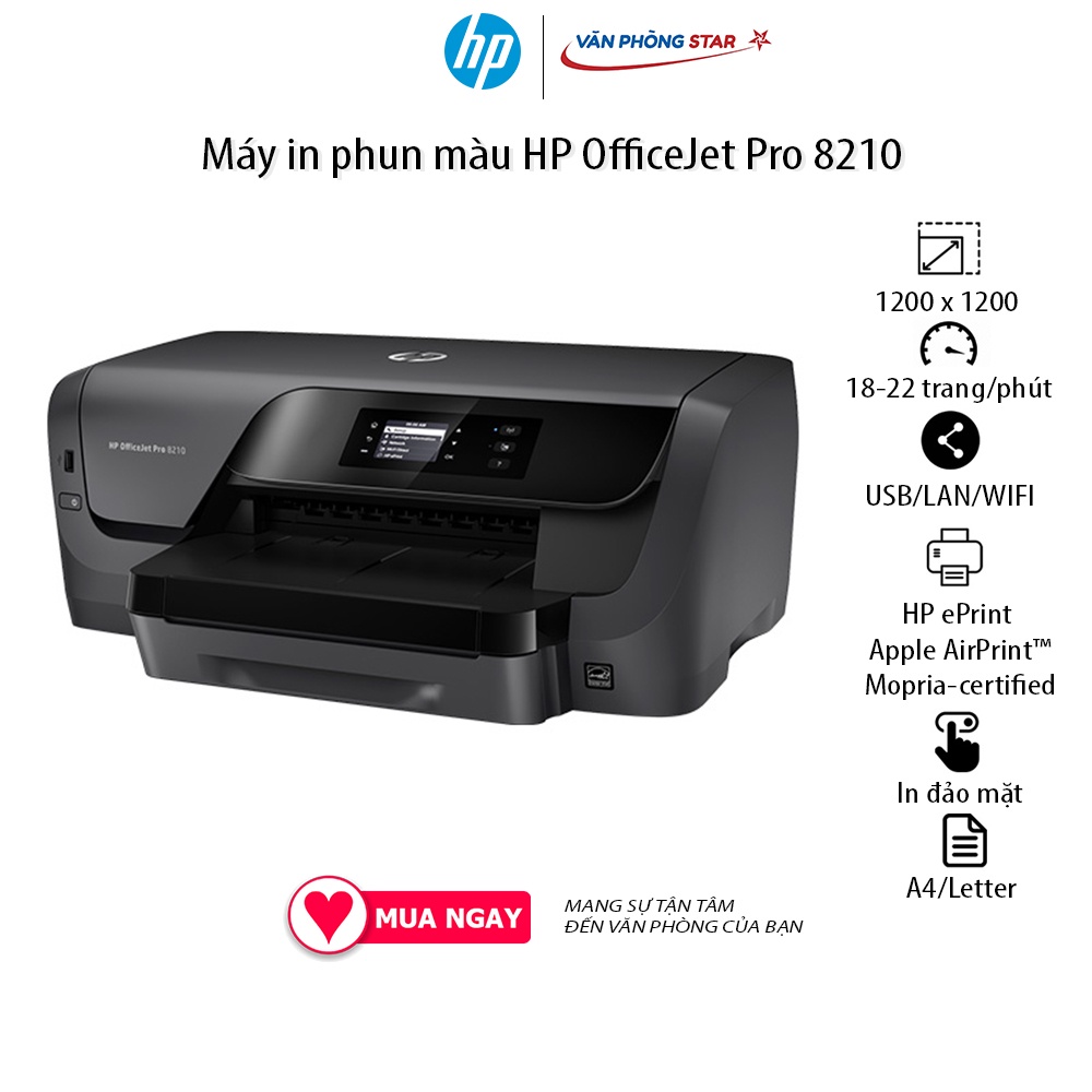 Máy in phun màu HP OfficeJet Pro 8210 in 2 mặt tự động, tốc độ 22 trang/phút in 2 mặt tự động in wifi tại vanphongstar