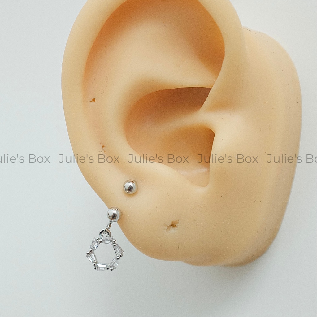 [1 Chiếc] Khuyên Tai Titan Unisex Chữ U Đá Tòn Ten Màu Bạc Không Gỉ Sét Không Ngứa Bông Tai Julies Box 66