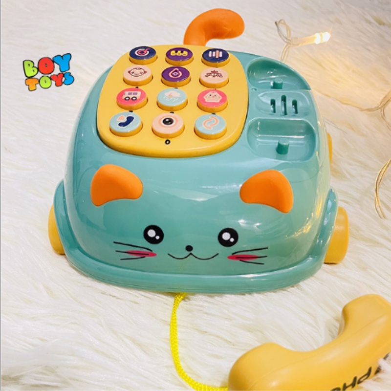 Đồ chơi điện thoại mô hình ô tô mèo con có nhạc và đèn giúp bé nhận diện các chức năng điện thoại