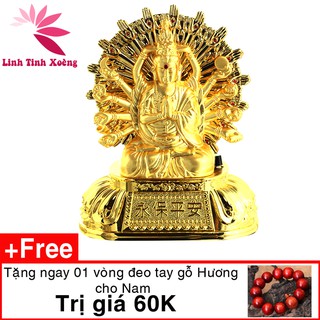 Tượng Phật Bà Quan Âm 2 mặt trước sau, ánh hào quang xoay tròn = năng lượng mặt trời + Pin tặng vòng 60K A11