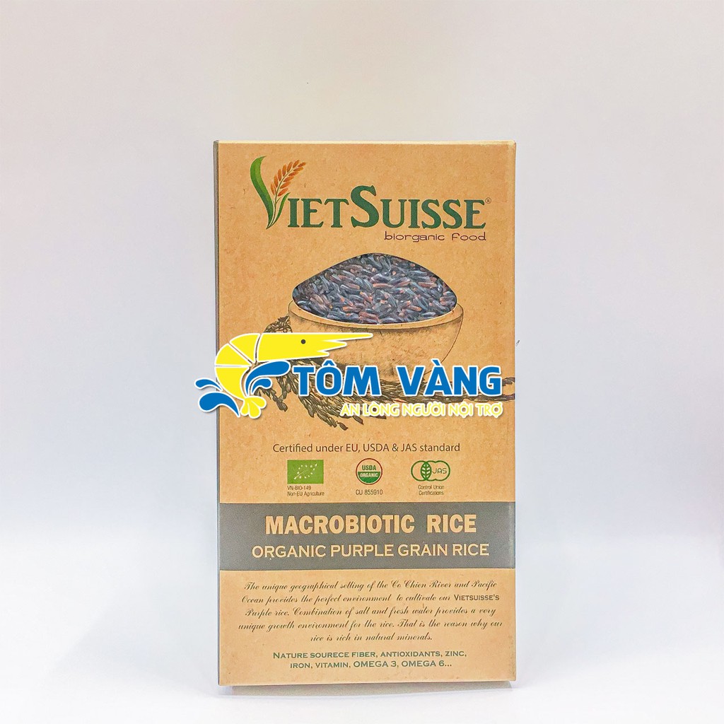 Gạo tím hữu cơ Vietsuisse - Gạo lức tím hữu cơ/ Gạo đen Vietsuisse 1kg - Tôm Vàng