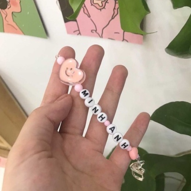 Móc khoá hạt cườm, móc khoá đôi, móc khoá nhóm hạt cườm chữ cái tên theo yêu cầu