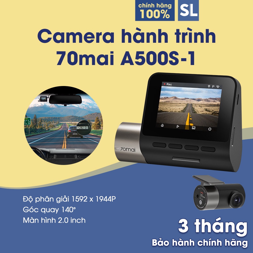 camera hành trình ô tô 70mai dash cam pro plus a500s 1 bản quốc tế quay trước và sau độ phân giải 1944p siêu nét
