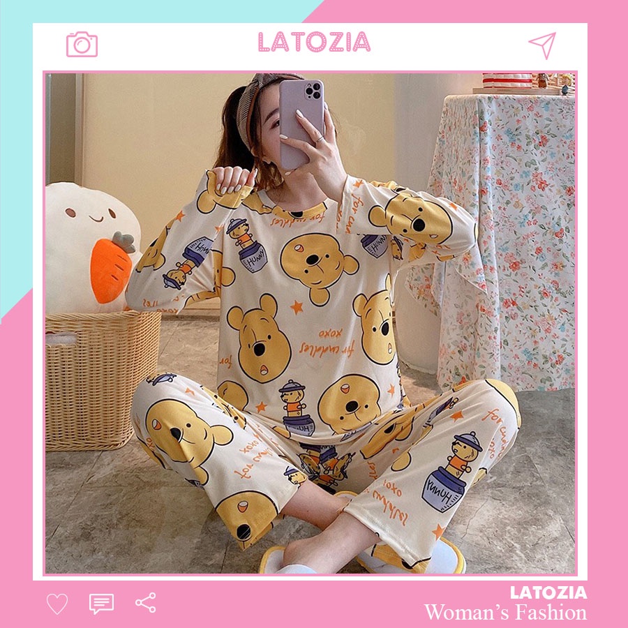 Đồ Ngủ Nữ Pijama Dài Tay Mặc Nhà Đồ Bộ Dài Tay Cotton Dễ Thương Latozia BĐN06