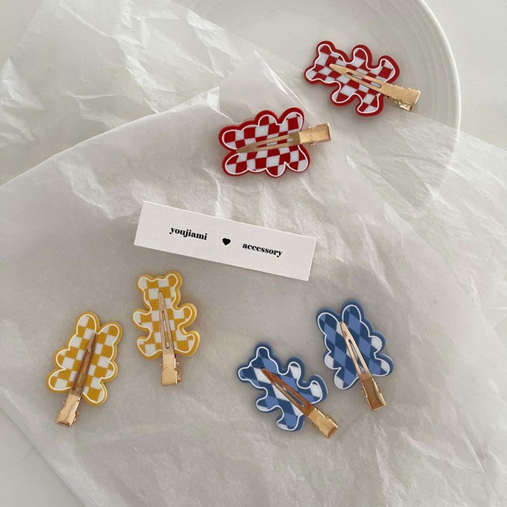 Kẹp Tóc Hình Thỏ / Gấu Kẻ Sọc Caro Không Đường May VANES1 Cho Nữ