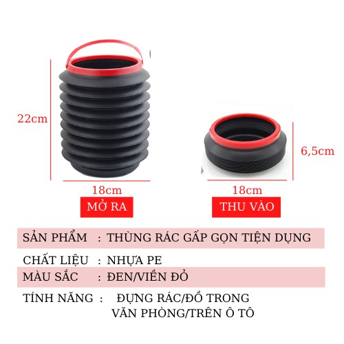 Thùng rác gấp gọn 4l thuận tiện dùng cho gia đình, văn phòng, ô tô NHÀ CỬA VÀ TIỆN ÍCH.