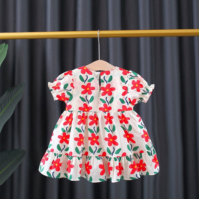 Váy hoa đuôi cá 2 màu bo tay xinh xắn dành cho bé gái 8-23kg