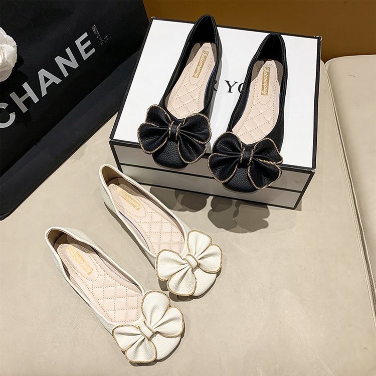 Giầy búp bê nữ nơ cánh xòe viền xích xinh xắn đế dẻo